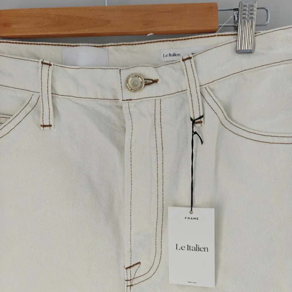 NWT FRAME Le Italien Bermuda Denim Shorts Blanc Cream Size 32 $288